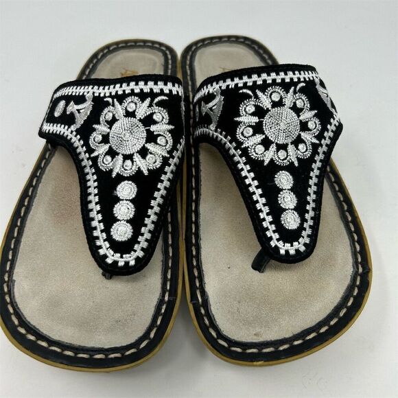 Alegria Vanessa Black Embroidered Mandala Casual Slip On Thong Sandals Size 35 - Picture 6 of 16